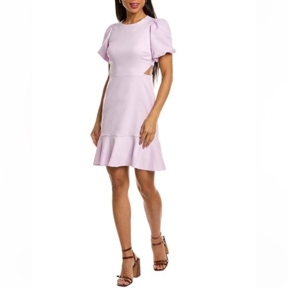Taylor Anthropologie Lilac Cutout Ruffle Hem Puffy Sleeve Dress- Size 14 NWT